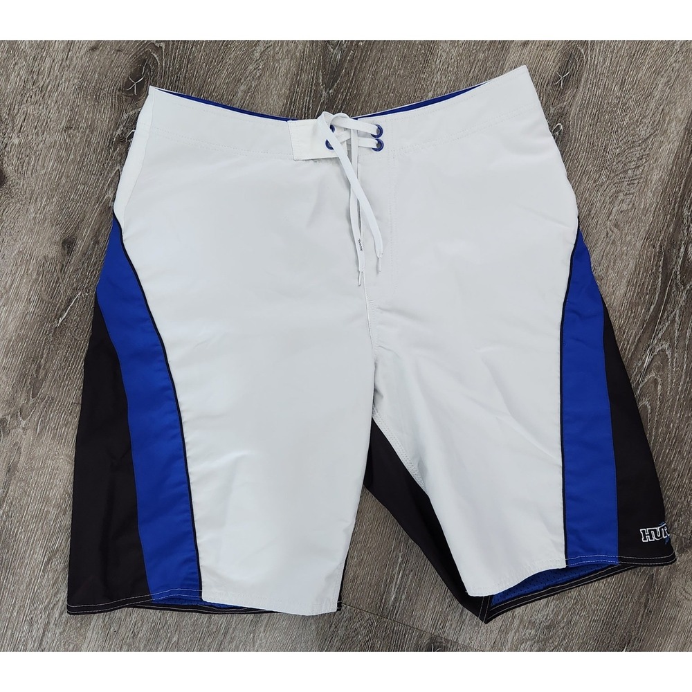 Hurley MotoX Board Shorts Mens 36 White Blue Black Colorblock Swim Trunks MB04MX